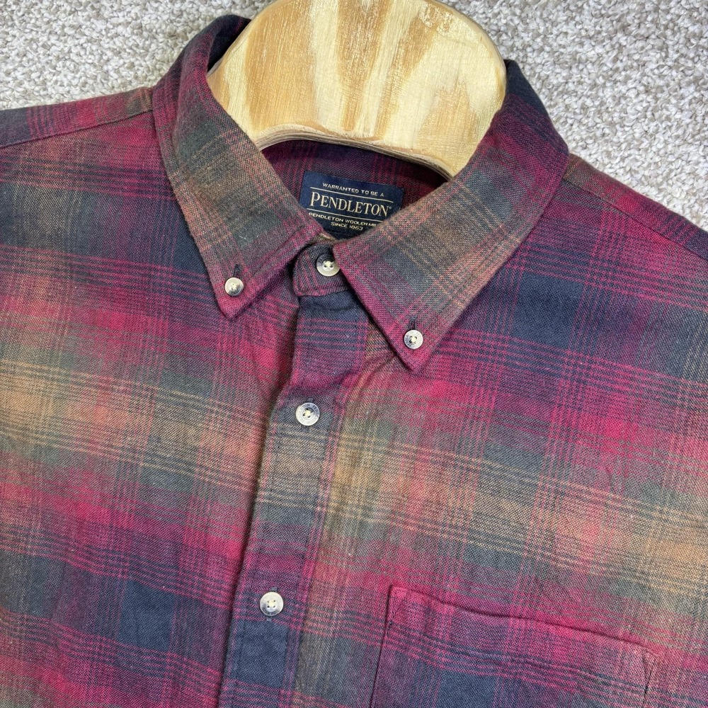 Pendleton Mason Shirt Mens XL Red Plaid Long Sleeve Cotton Flannel Button Up